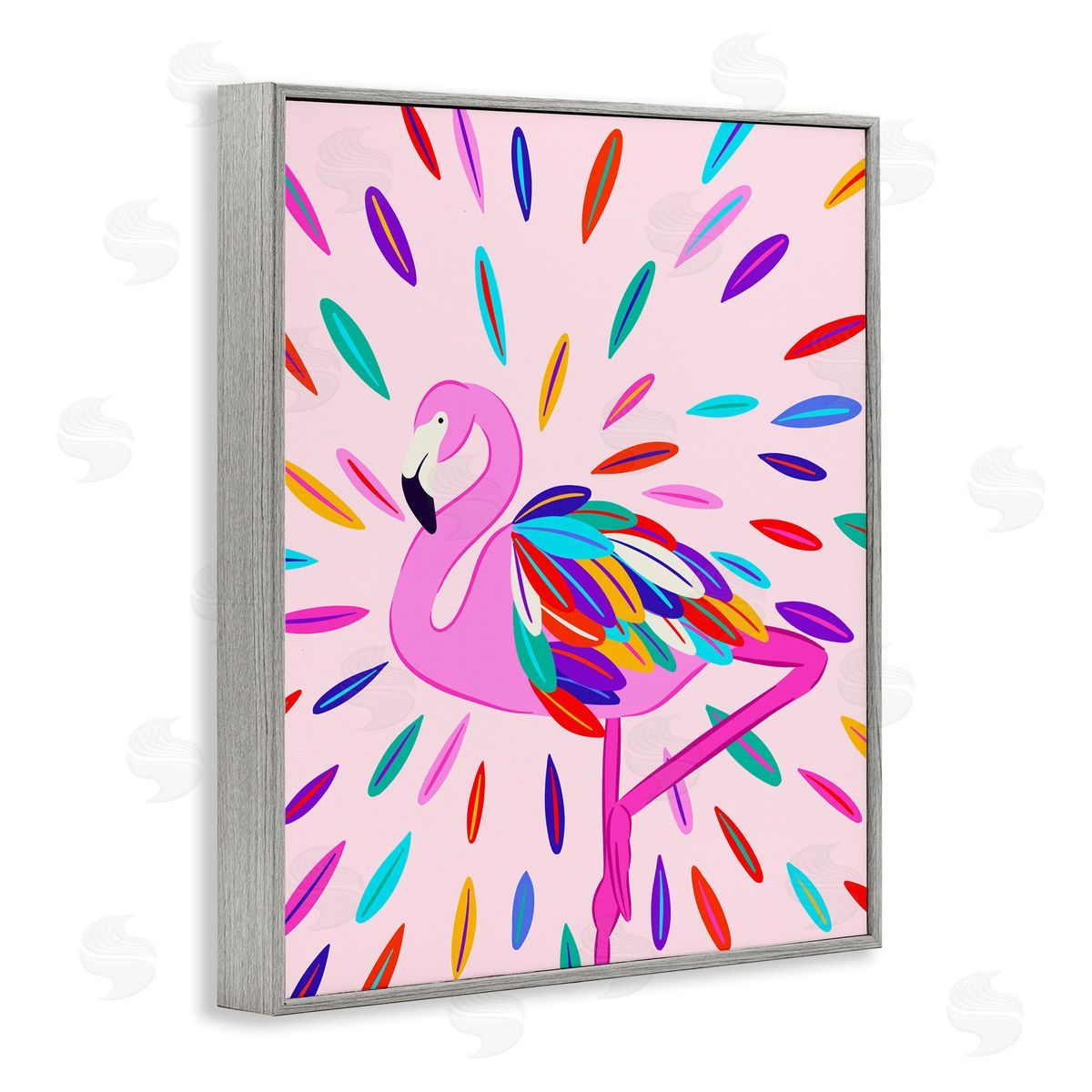 Flamingo Feather Flair Grey Frame Print Wall Art, Home Decor by Catalina Aguirre