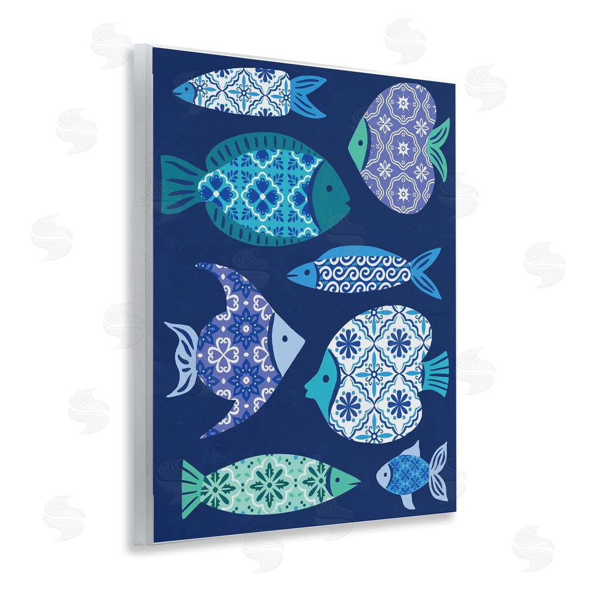 Mediterranean Tiles Fish Wood Plaque Wall Art, Home Decor by Deborah Curiel