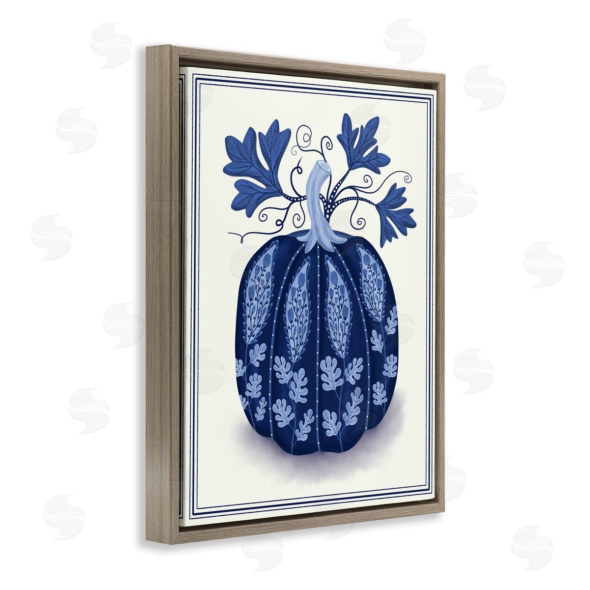 Folk Pattern Fall Pumpkin Brown Floating Frame Canvas Wall Art, Home Decor by Darlene Seale