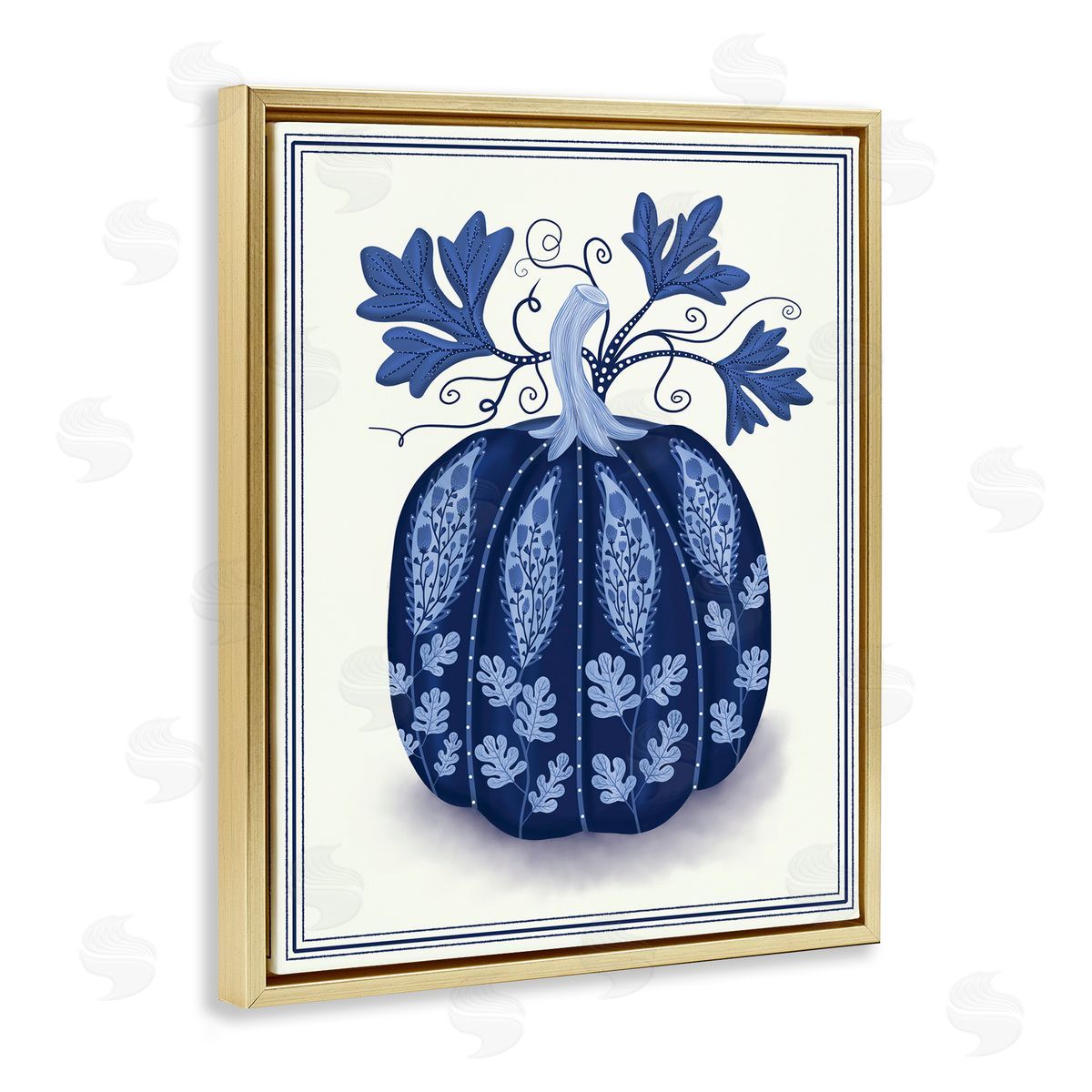 Folk Pattern Fall Pumpkin Gold Floating Frame Canvas Wall Art, Home Decor by Darlene Seale
