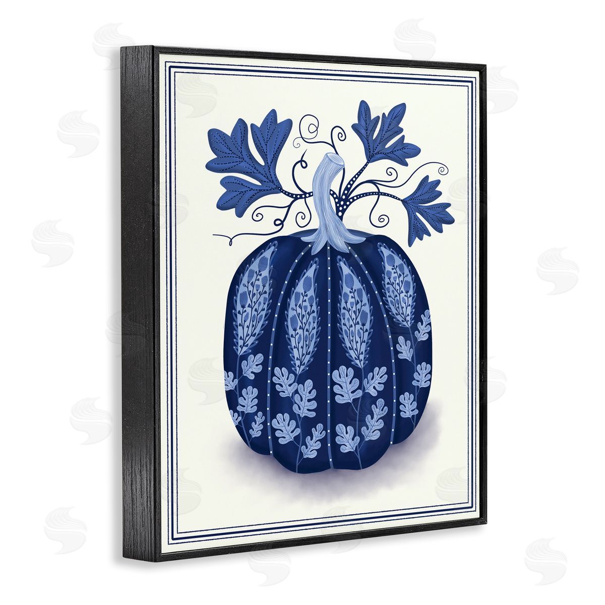Folk Pattern Fall Pumpkin Black Frame Print Wall Art, Home Decor by Darlene Seale