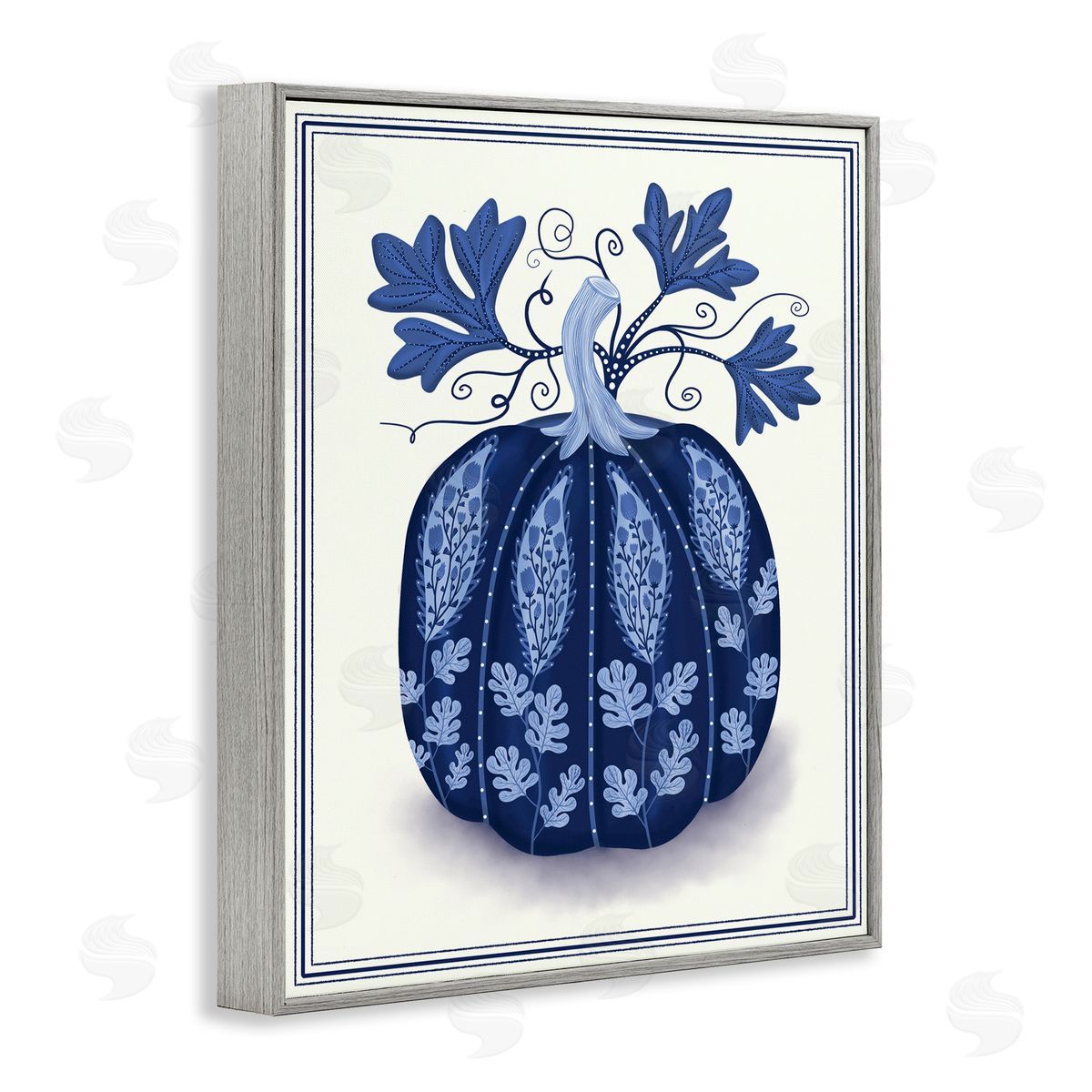 Folk Pattern Fall Pumpkin Grey Frame Print Wall Art, Home Decor by Darlene Seale