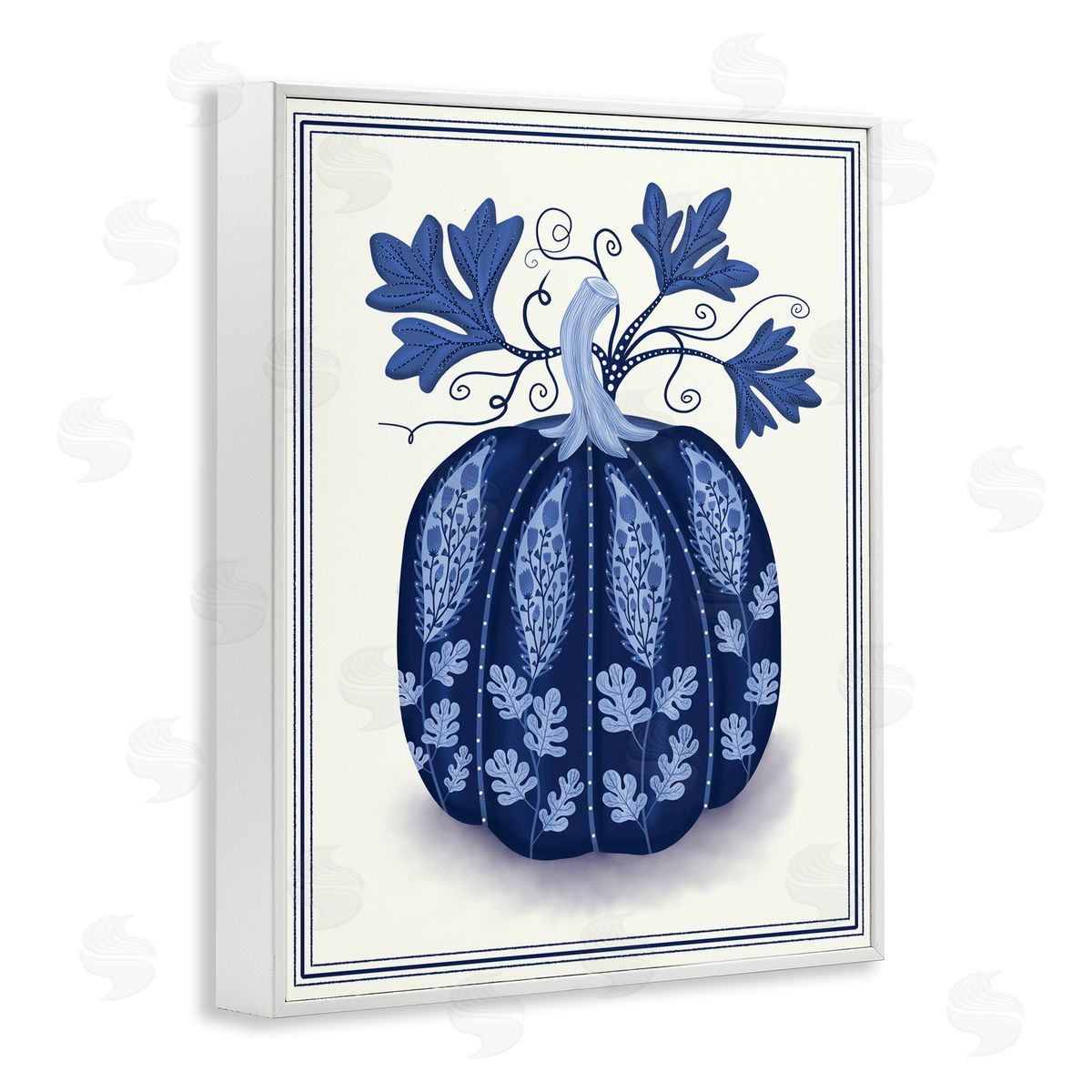 Folk Pattern Fall Pumpkin White Frame Print Wall Art, Home Decor by Darlene Seale