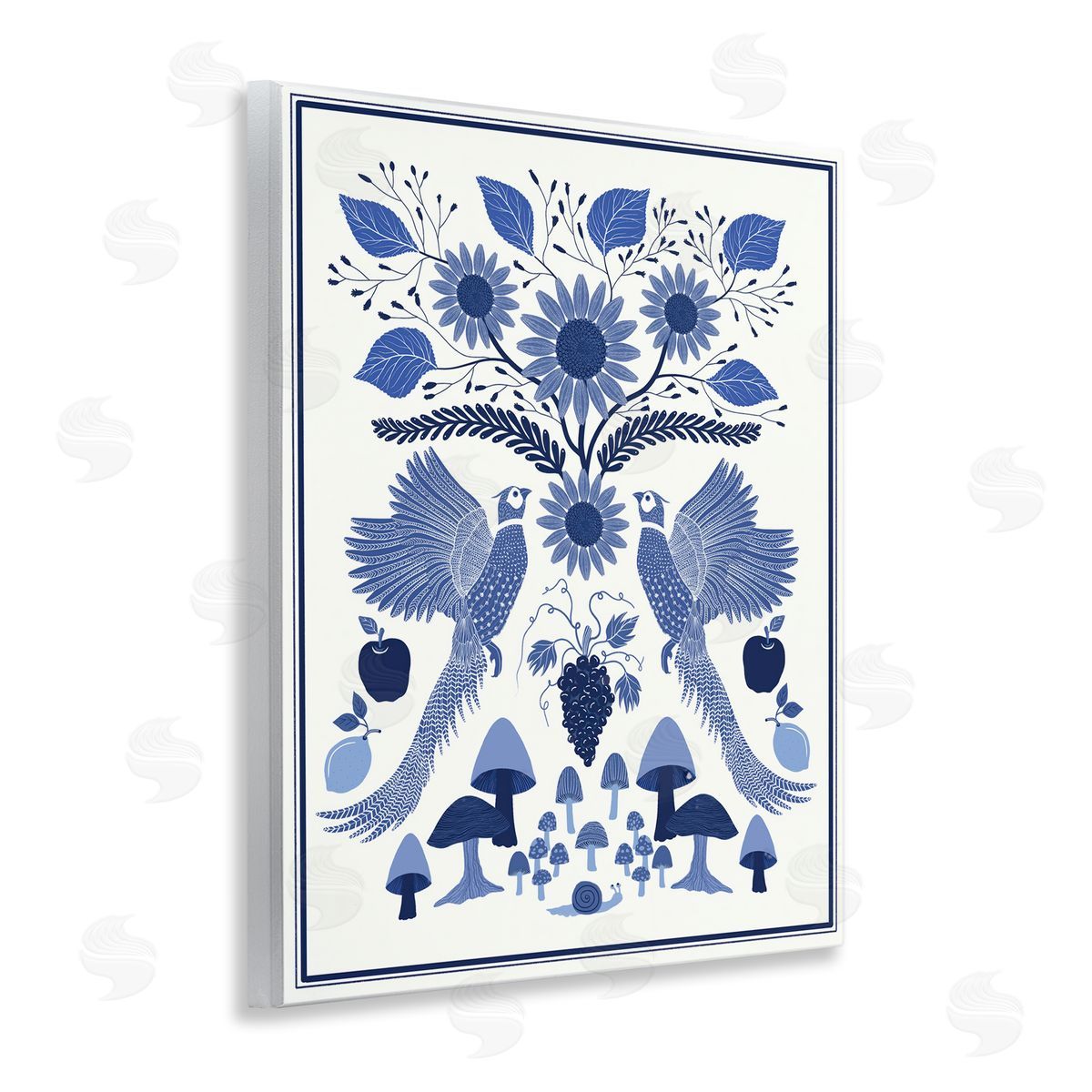 Woodland Blue Folk Pattern Wood Plaque Wall Art, Home Decor by Darlene Seale