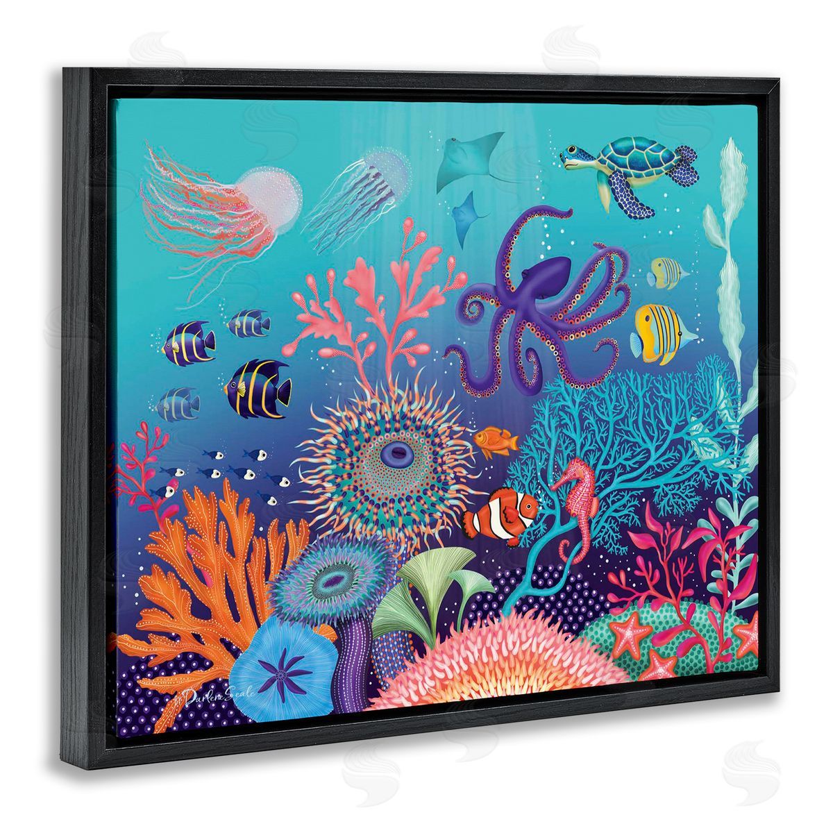 Darlene Seale Magical Underwater Reef Black Floating Frame Canvas Wall Art Print