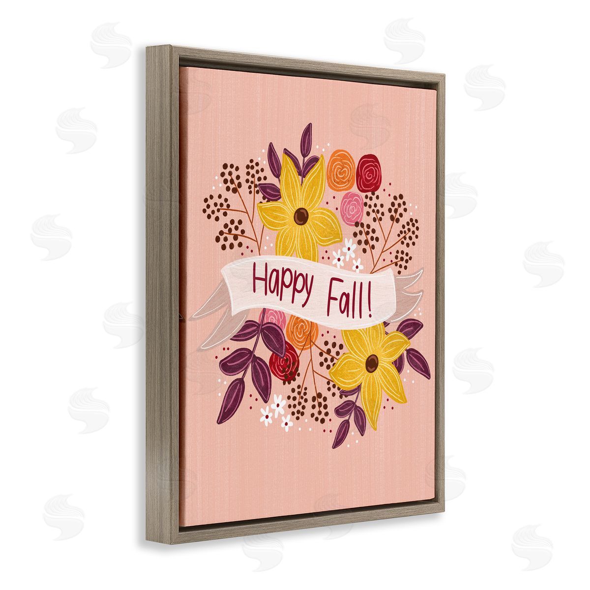 Celebrate Floral Fall Brown Floating Frame Canvas Wall Art, Home Decor by Emily Cromwell