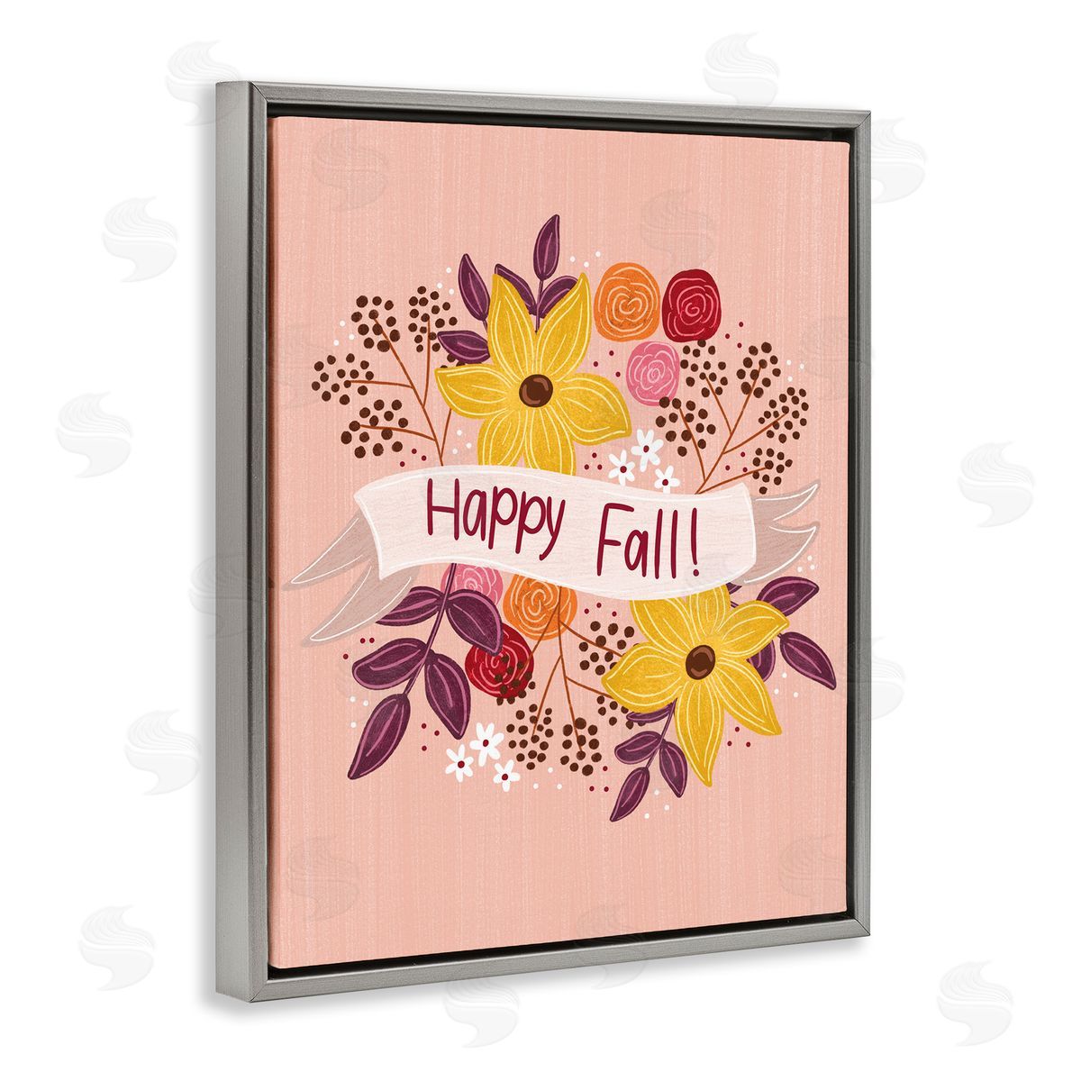 Celebrate Floral Fall Grey Floating Frame Canvas Wall Art, Home Decor by Emily Cromwell