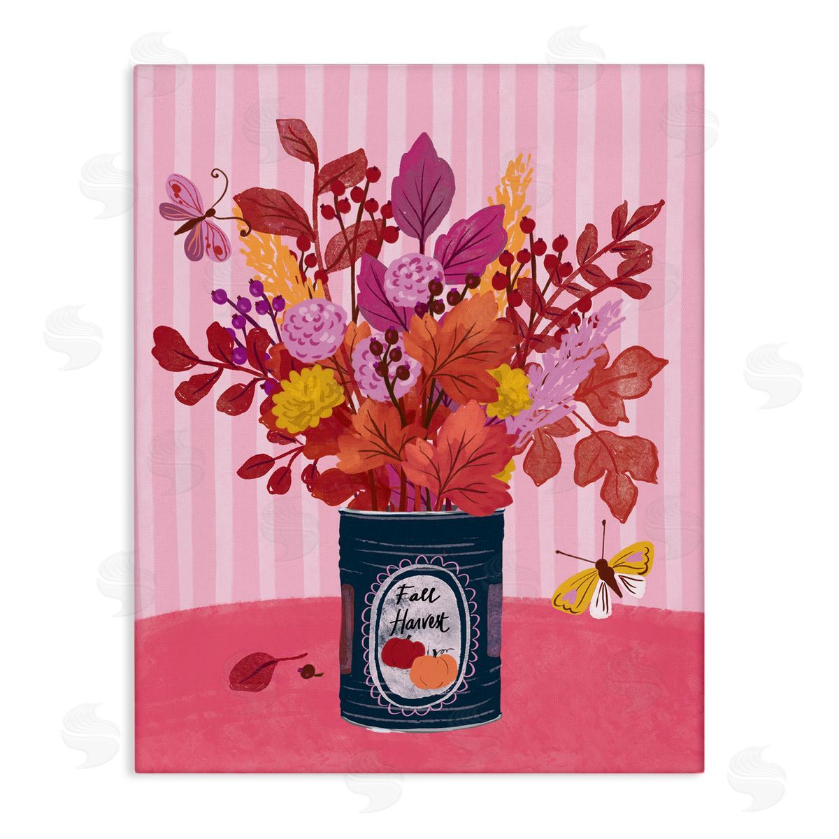 Fall Bouquet on Stripes Canvas Wall Art, Home Decor by Be Ni La