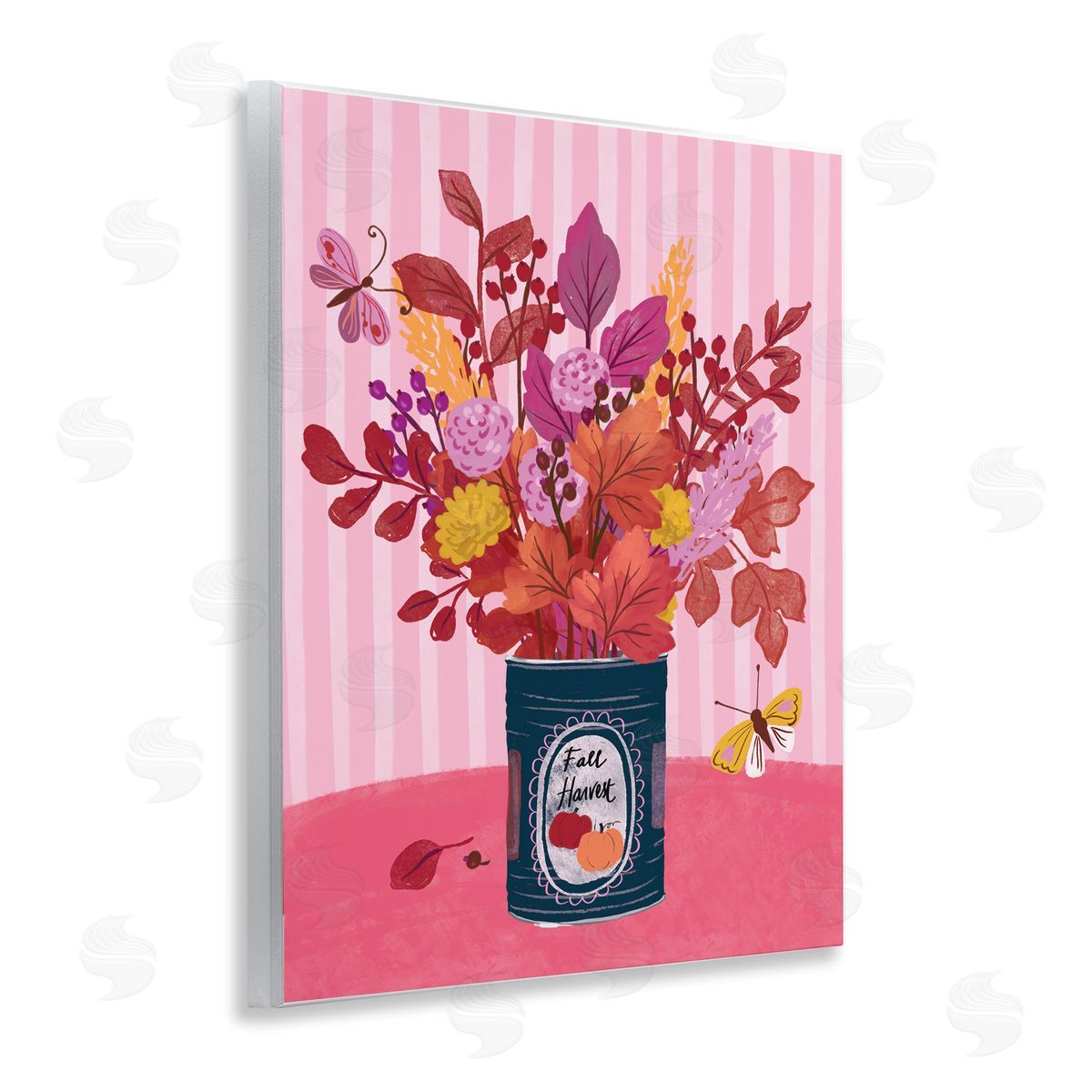 Fall Bouquet on Stripes Wood Plaque Wall Art, Home Decor by Be Ni La