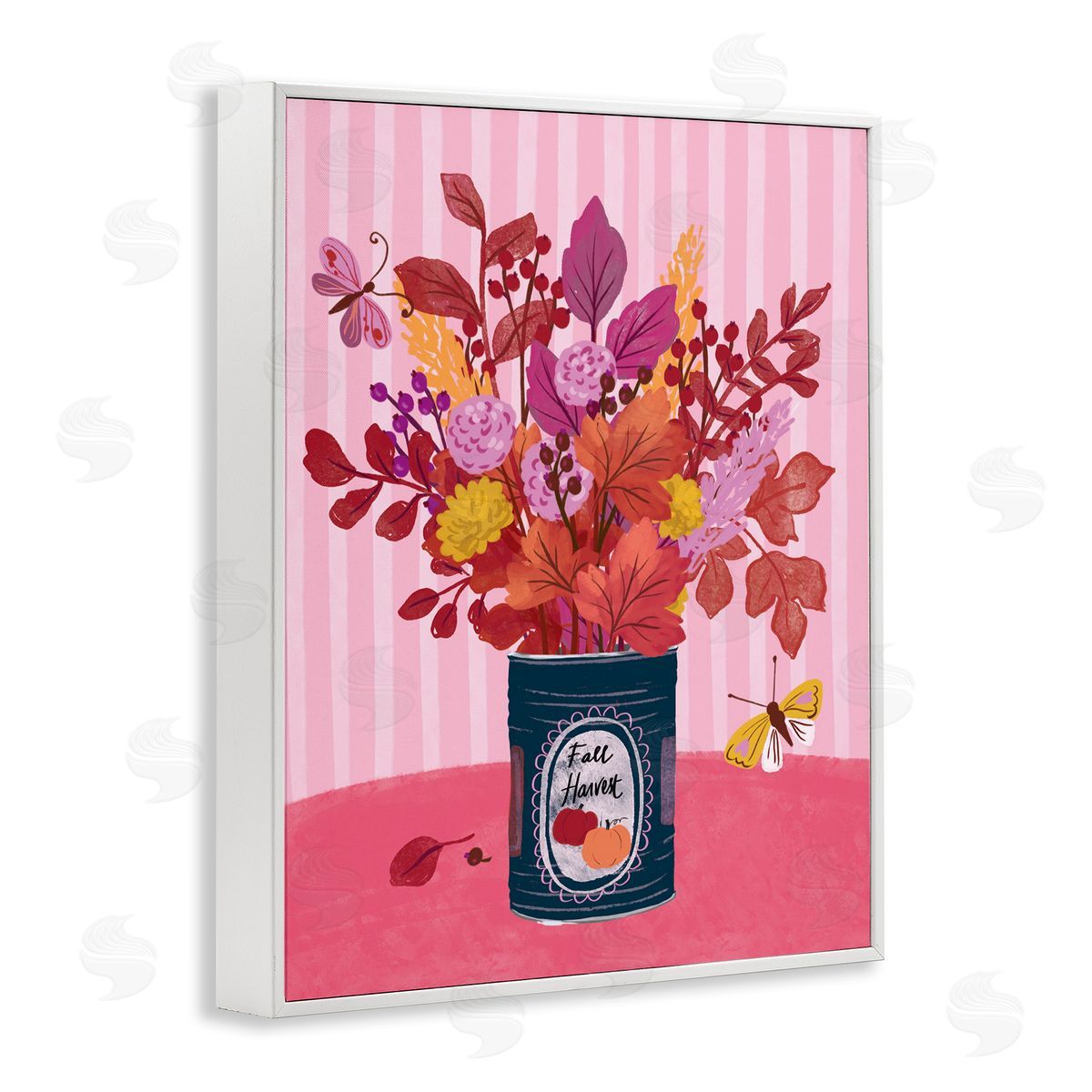 Fall Bouquet on Stripes White Frame Print Wall Art, Home Decor by Be Ni La