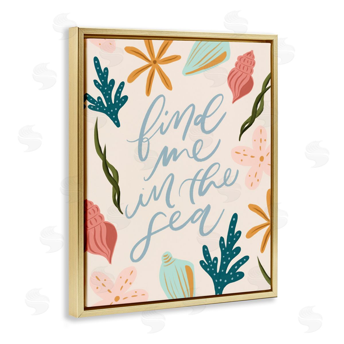 Find Me In The Sea Gold Floating Frame Canvas Wall Art, Home Decor by Isabela Schielke