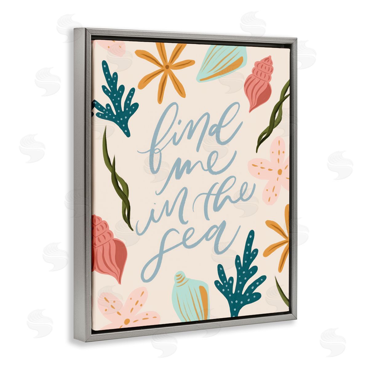 Find Me In The Sea Grey Floating Frame Canvas Wall Art, Home Decor by Isabela Schielke
