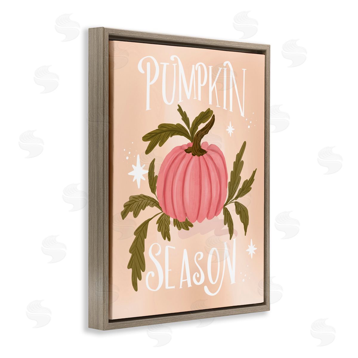Pumpkin Season with Leaves Brown Floating Frame Canvas Wall Art, Home Decor by Isabela Schielke