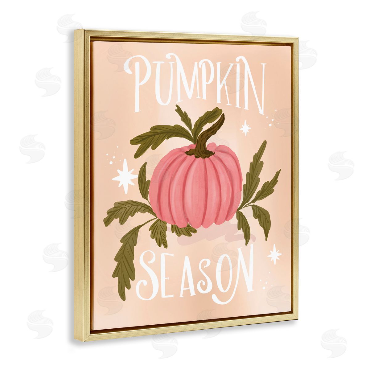 Pumpkin Season with Leaves Gold Floating Frame Canvas Wall Art, Home Decor by Isabela Schielke