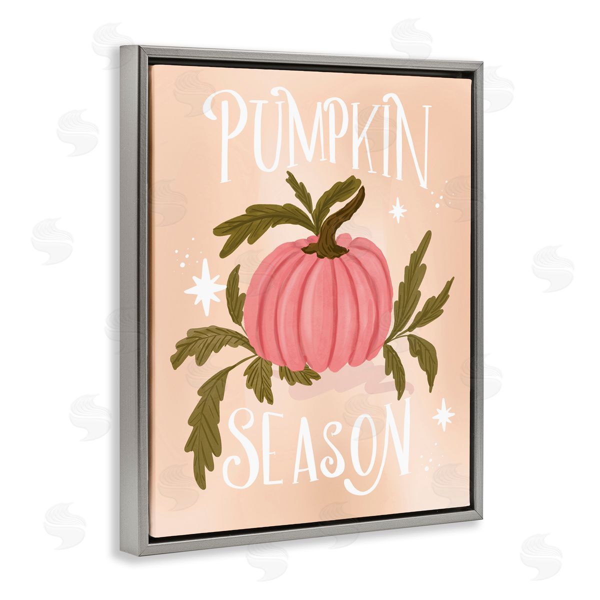Pumpkin Season with Leaves Grey Floating Frame Canvas Wall Art, Home Decor by Isabela Schielke