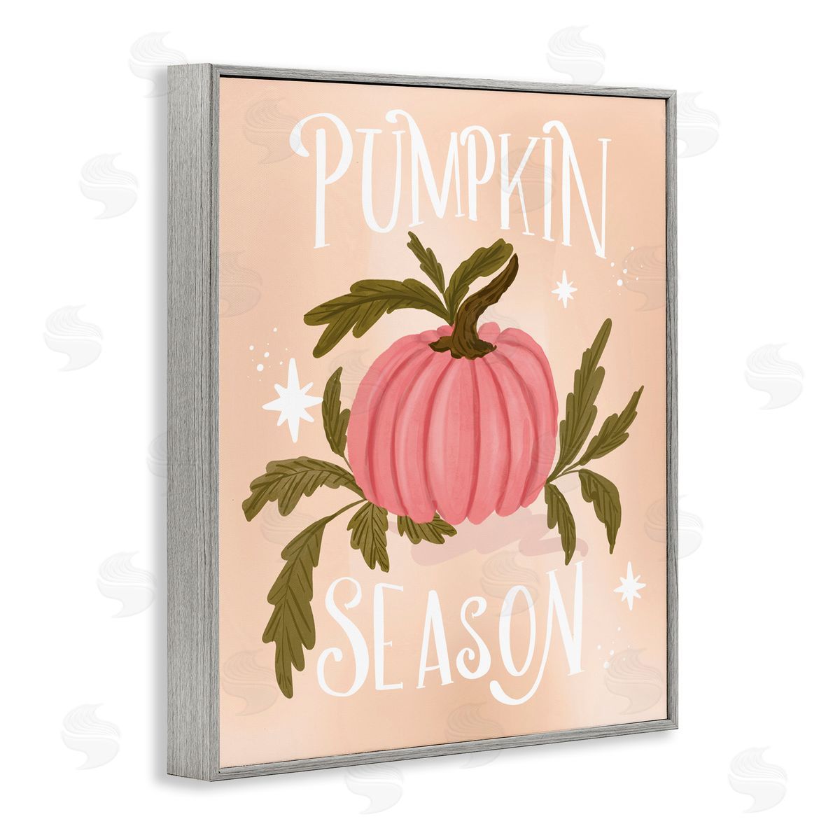 Pumpkin Season with Leaves Grey Frame Print Wall Art, Home Decor by Isabela Schielke