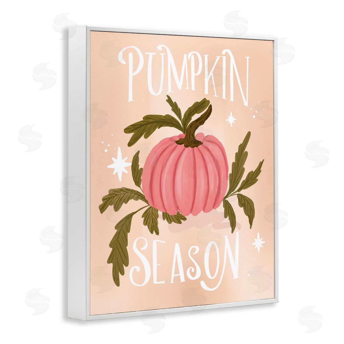 Pumpkin Season with Leaves White Frame Print Wall Art, Home Decor by Isabela Schielke