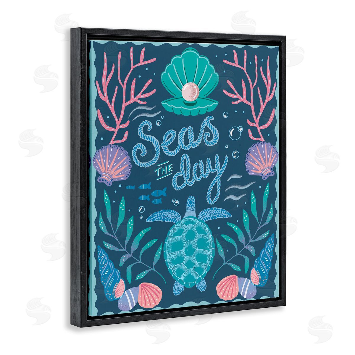 Symmetrical Seas The Day Black Floating Frame Canvas Wall Art, Home Decor by Jo Reid
