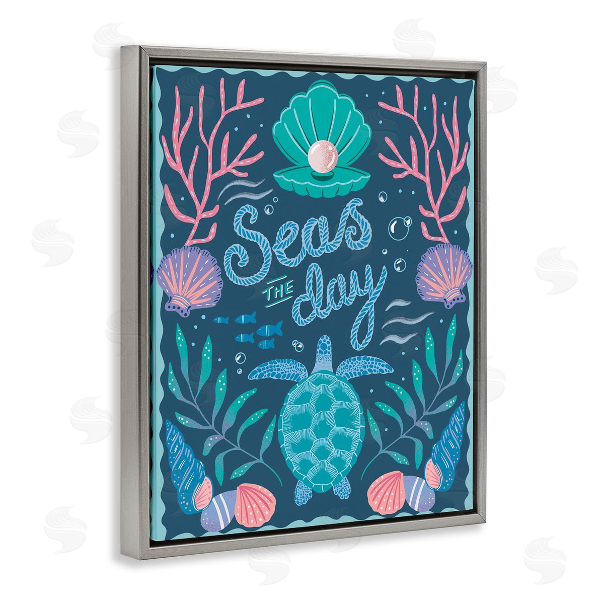 Symmetrical Seas The Day Grey Floating Frame Canvas Wall Art, Home Decor by Jo Reid
