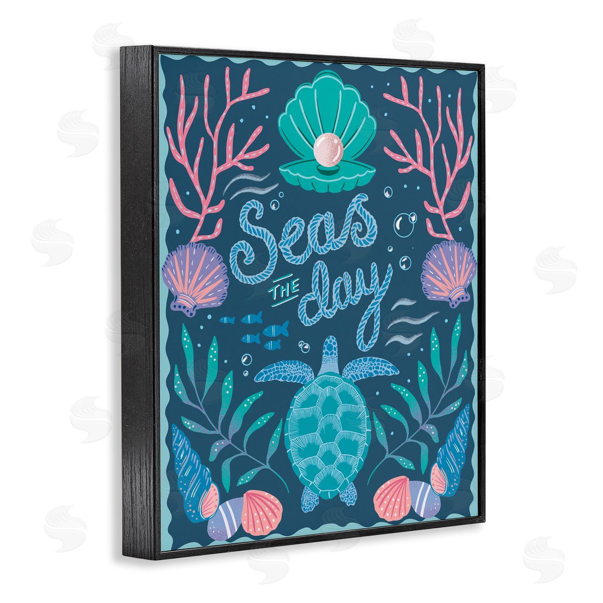 Symmetrical Seas The Day Black Frame Print Wall Art, Home Decor by Jo Reid