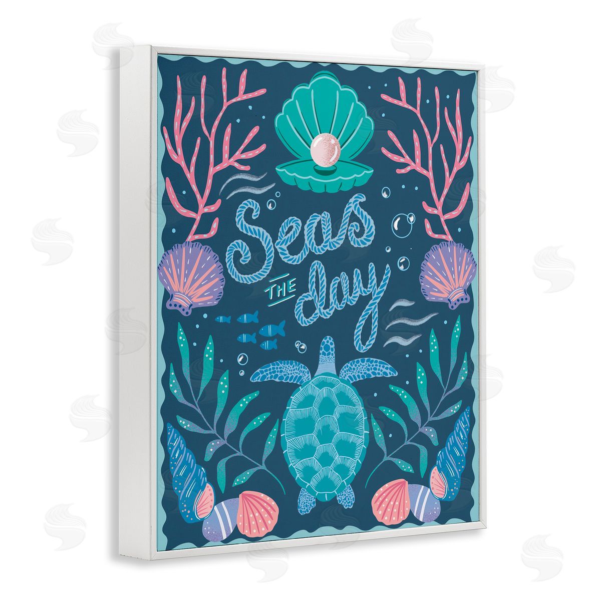 Symmetrical Seas The Day White Frame Print Wall Art, Home Decor by Jo Reid