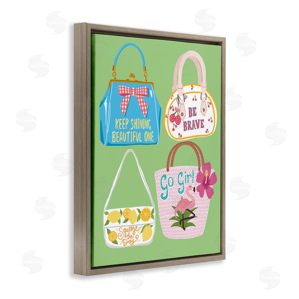 Girl Vibes Handbags Brown Floating Frame Canvas Wall Art, Home Decor by Jo Reid