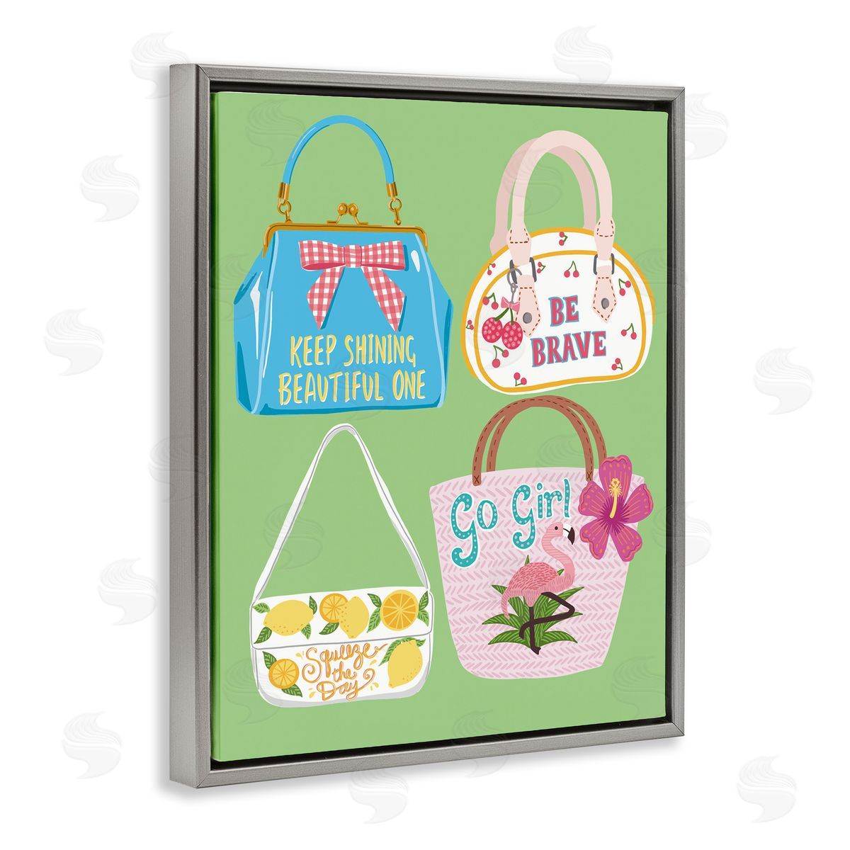 Girl Vibes Handbags Grey Floating Frame Canvas Wall Art, Home Decor by Jo Reid