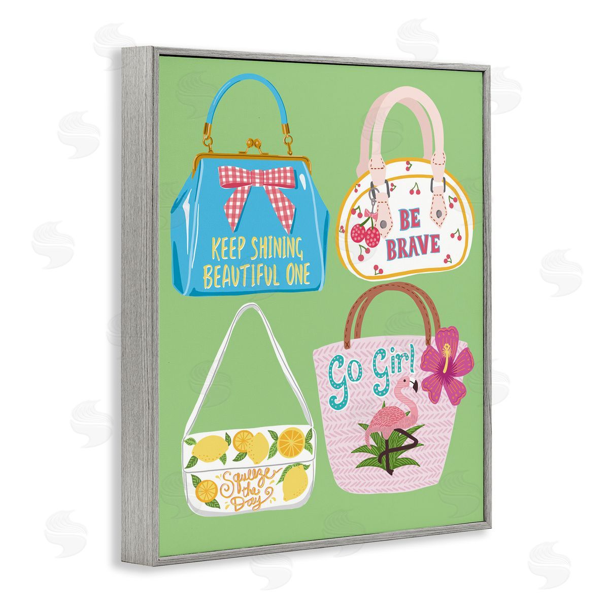 Girl Vibes Handbags Grey Frame Print Wall Art, Home Decor by Jo Reid