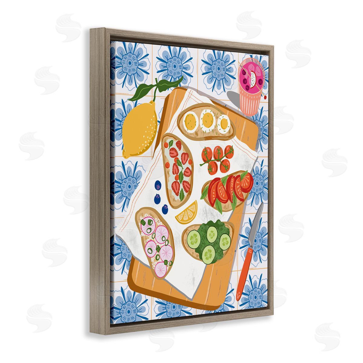 Delicious Toasts on Florals Brown Floating Frame Canvas Wall Art, Home Decor by Jo Reid