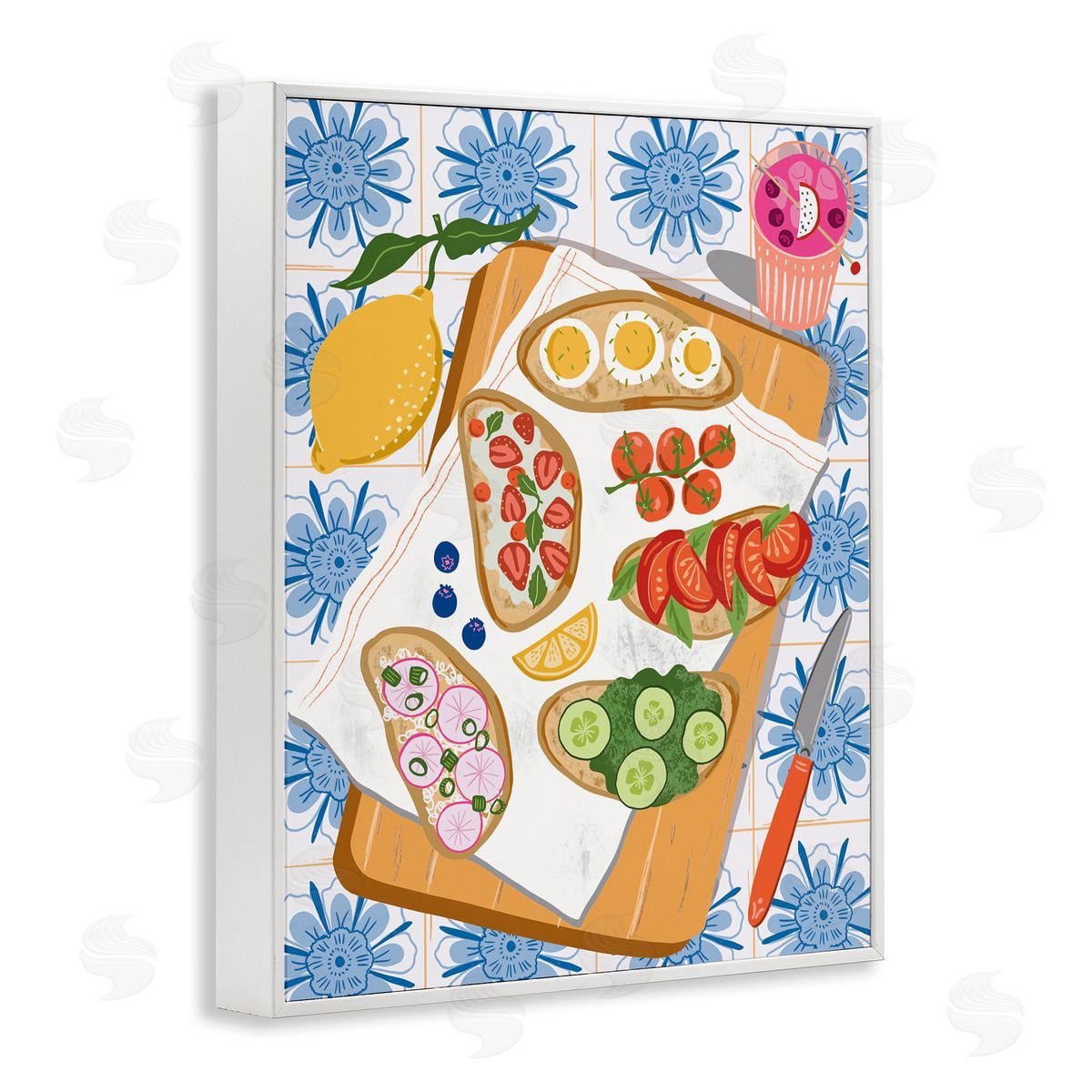 Delicious Toasts on Florals White Frame Print Wall Art, Home Decor by Jo Reid