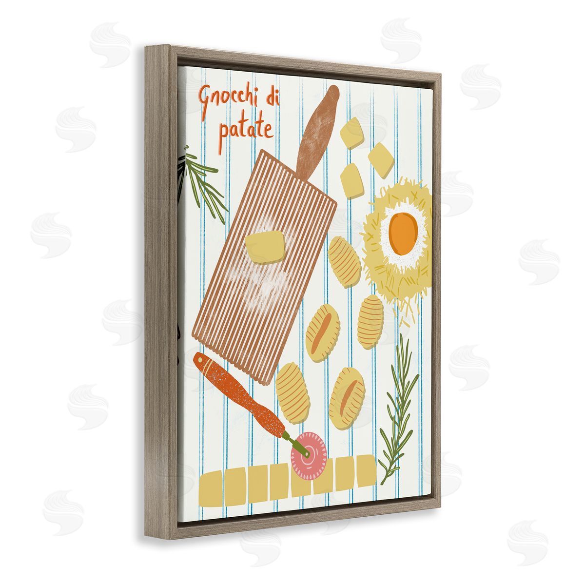 Gnocchi & Patate Meal Brown Floating Frame Canvas Wall Art, Home Decor by Jo Reid