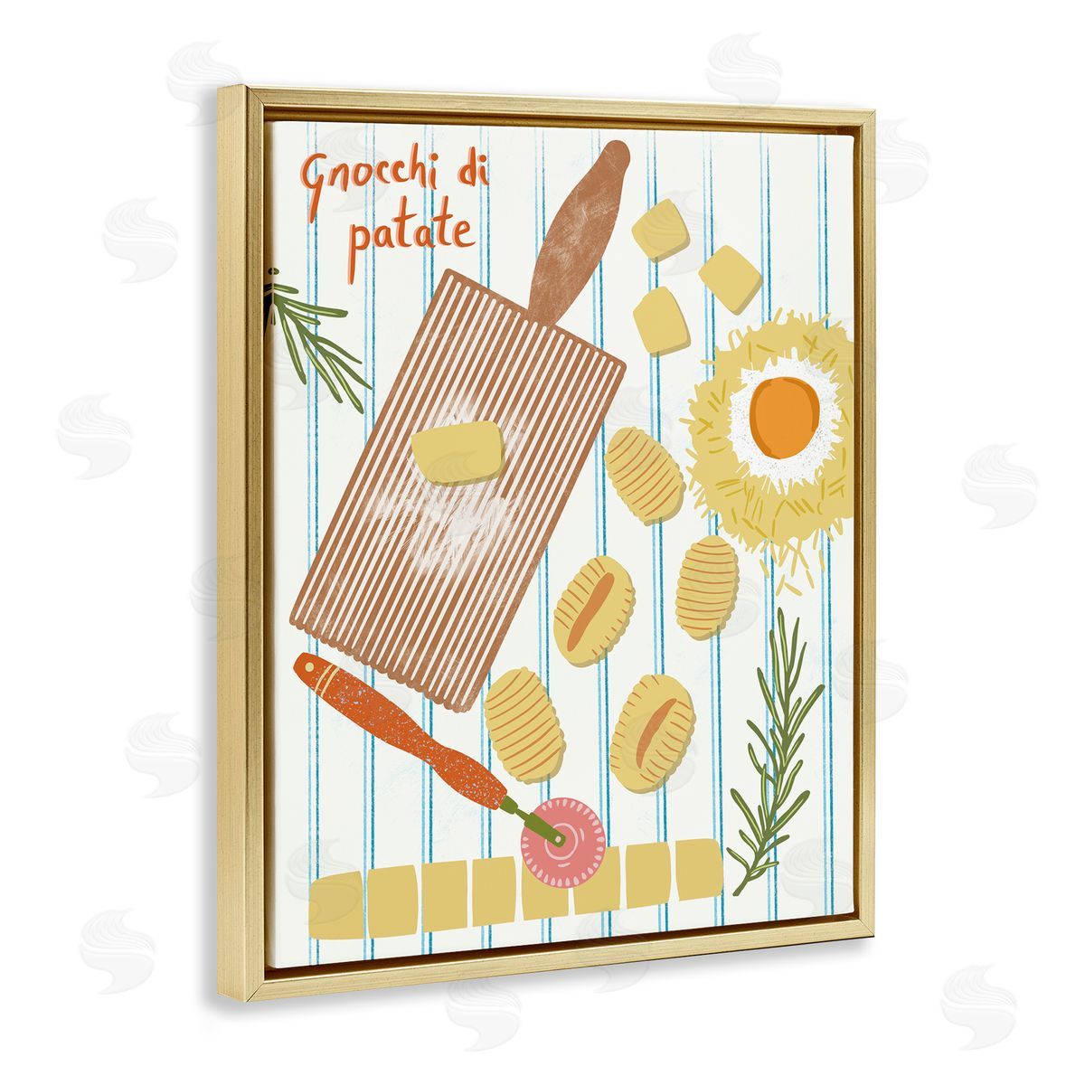 Gnocchi & Patate Meal Gold Floating Frame Canvas Wall Art, Home Decor by Jo Reid