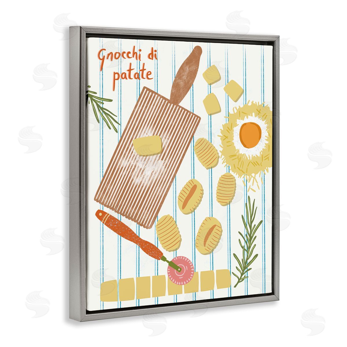 Gnocchi & Patate Meal Grey Floating Frame Canvas Wall Art, Home Decor by Jo Reid