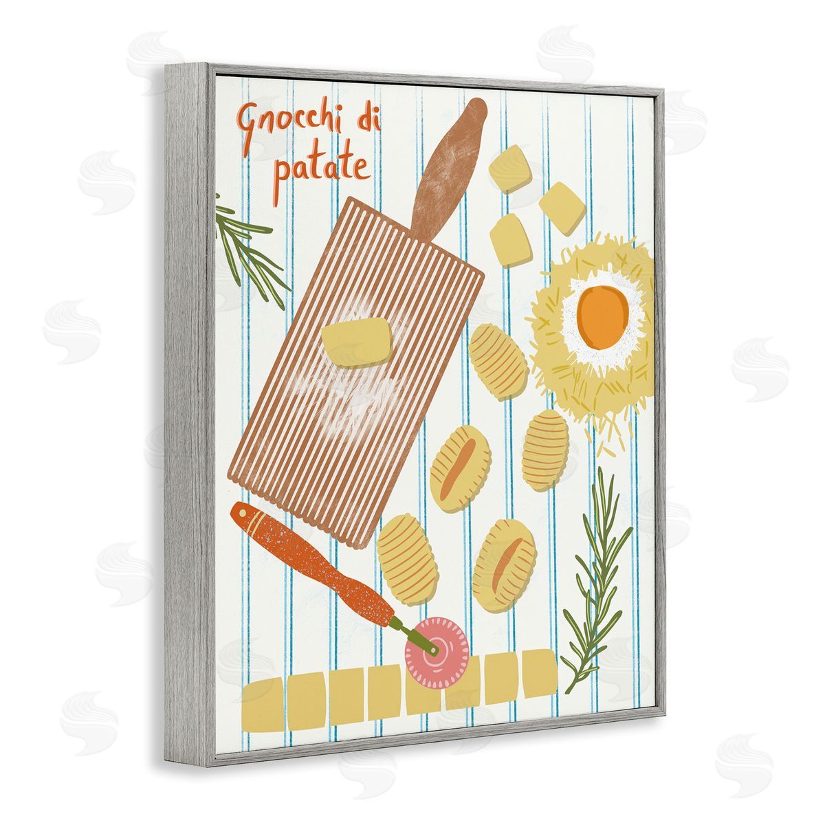 Gnocchi & Patate Meal Grey Frame Print Wall Art, Home Decor by Jo Reid