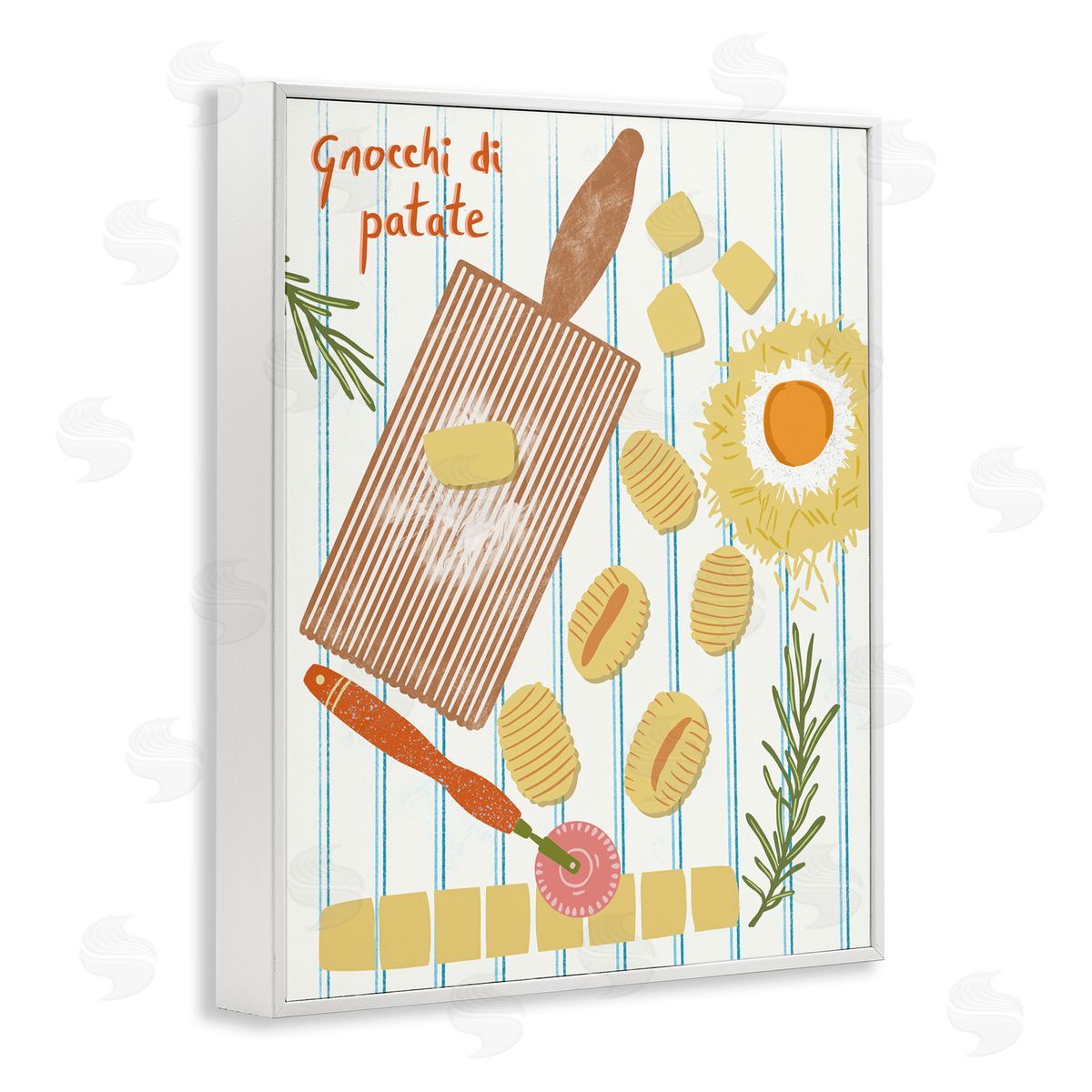 Gnocchi & Patate Meal White Frame Print Wall Art, Home Decor by Jo Reid