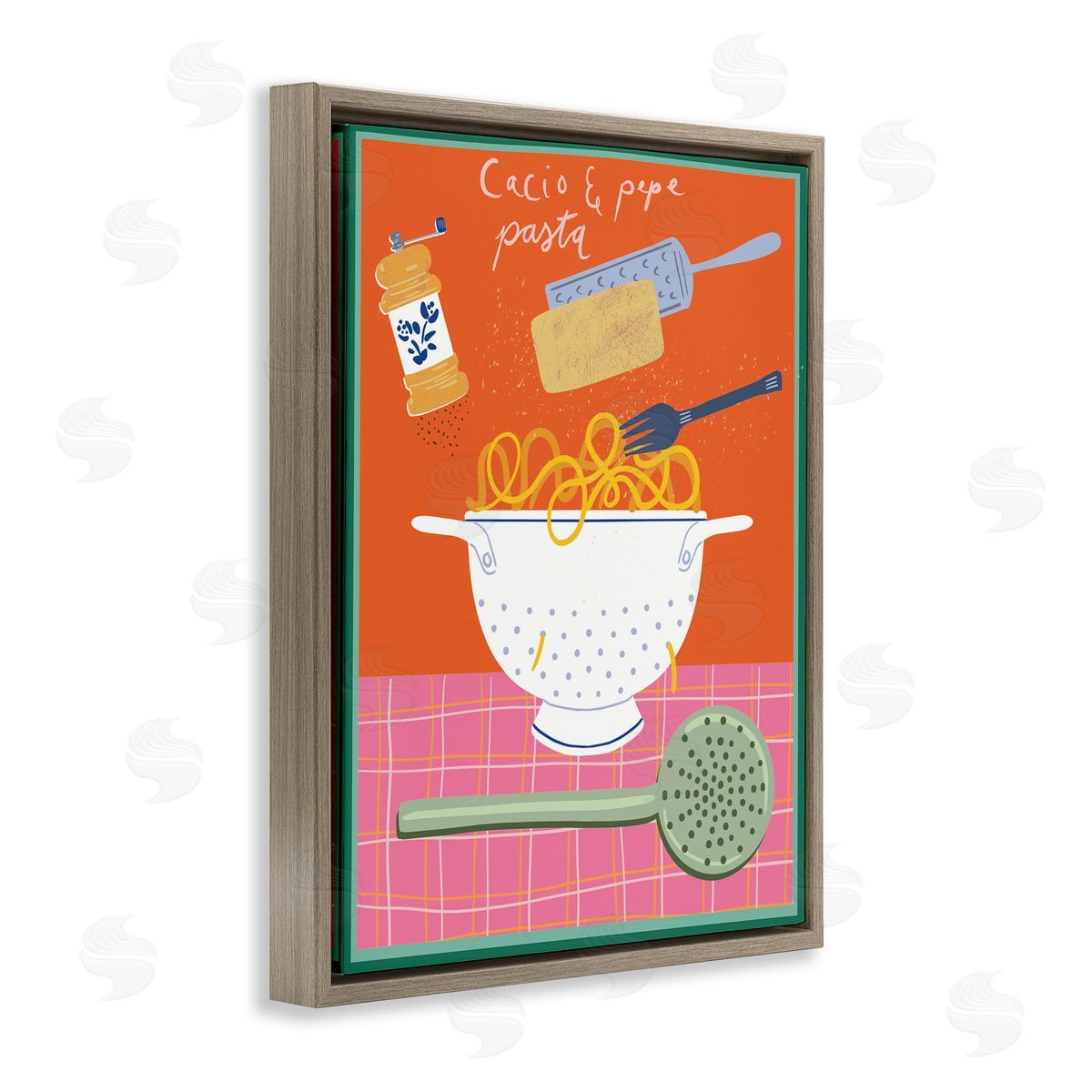 Retro Italian Pasta Meal Brown Floating Frame Canvas Wall Art, Home Decor by Jo Reid