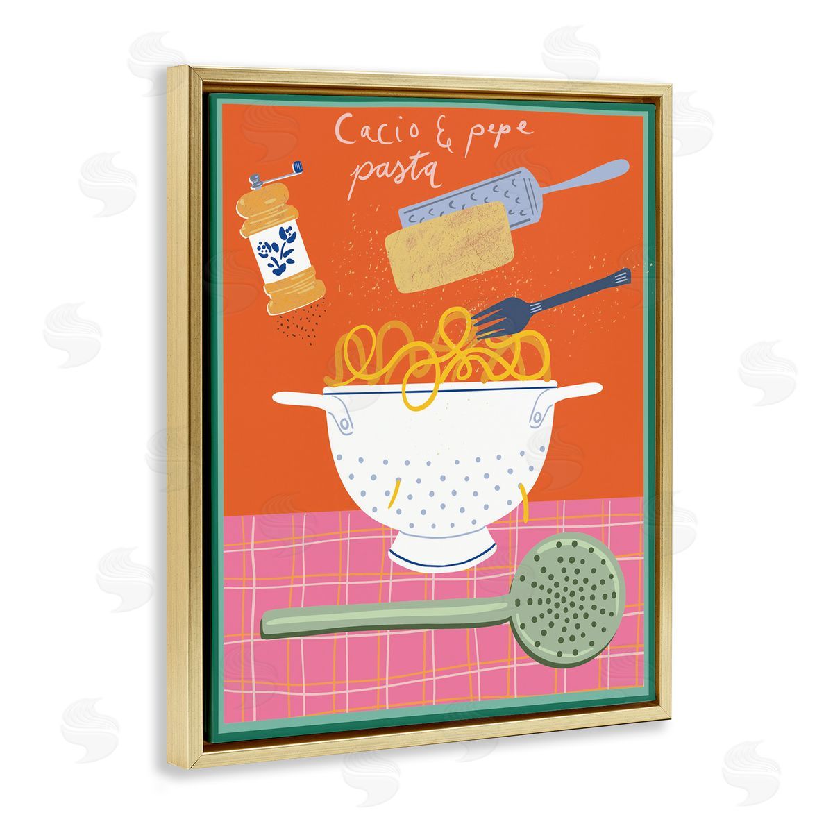 Retro Italian Pasta Meal Gold Floating Frame Canvas Wall Art, Home Decor by Jo Reid