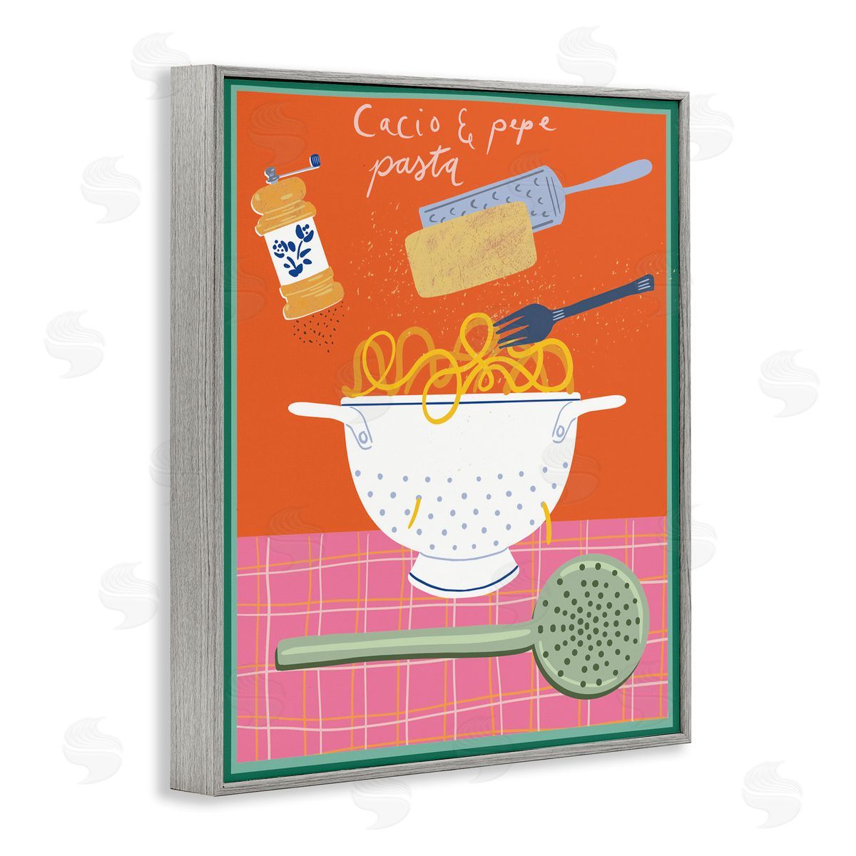 Retro Italian Pasta Meal Grey Frame Print Wall Art, Home Decor by Jo Reid