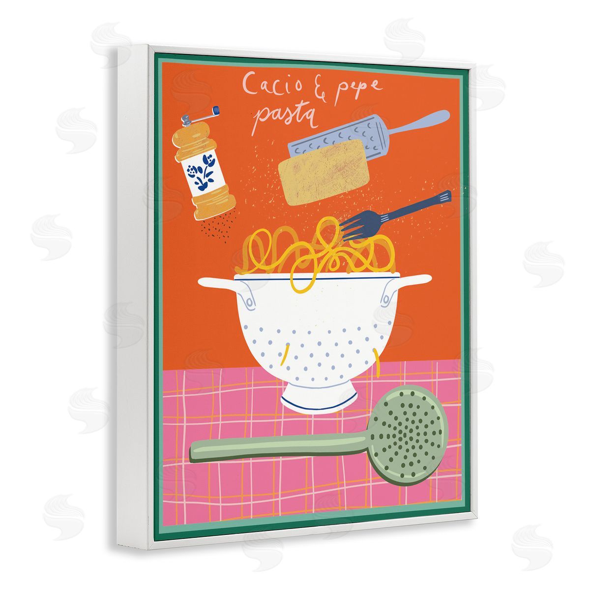 Retro Italian Pasta Meal White Frame Print Wall Art, Home Decor by Jo Reid