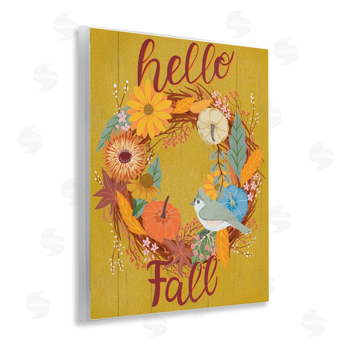 Hello Fall Bird Wreath Wood Plaque Wall Art, Home Decor by Jo Reid