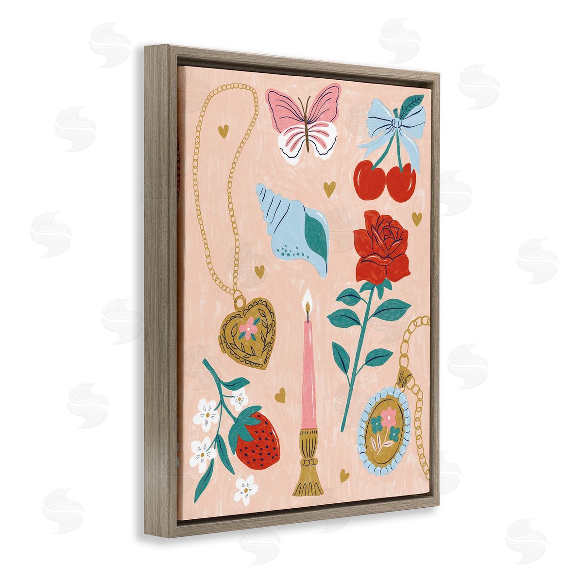 Fun Feminine Embellishments Brown Floating Frame Canvas Wall Art, Home Decor by Lisa Barlow