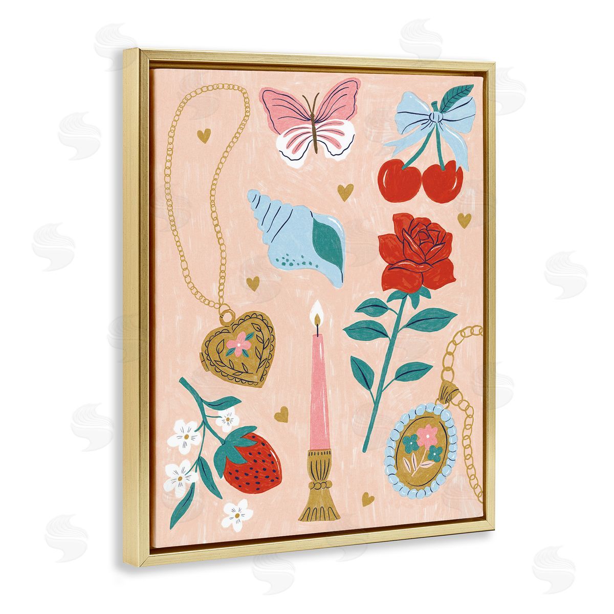 Fun Feminine Embellishments Gold Floating Frame Canvas Wall Art, Home Decor by Lisa Barlow