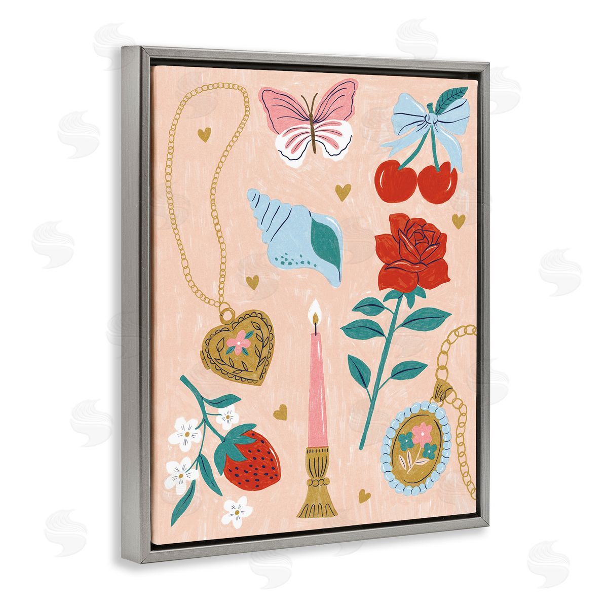 Fun Feminine Embellishments Grey Floating Frame Canvas Wall Art, Home Decor by Lisa Barlow