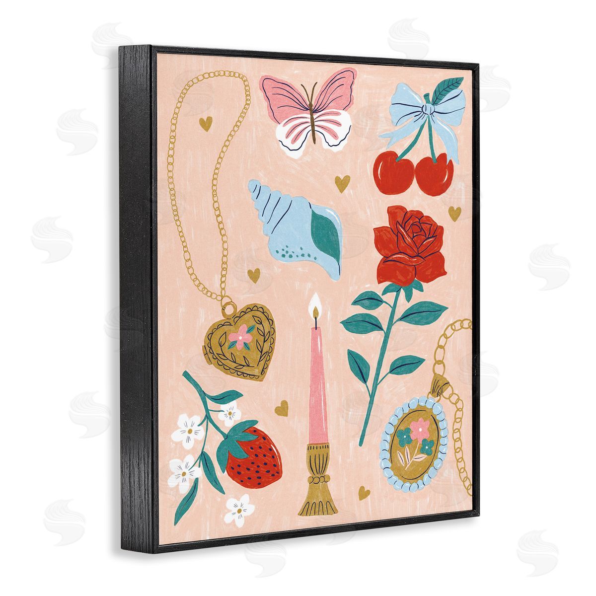 Fun Feminine Embellishments Black Frame Print Wall Art, Home Decor by Lisa Barlow