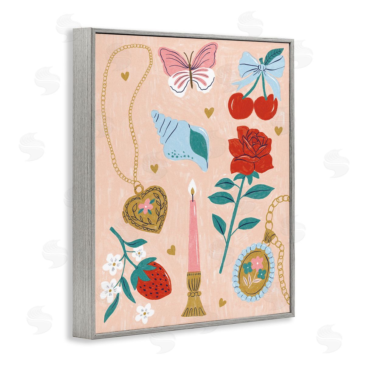 Fun Feminine Embellishments Grey Frame Print Wall Art, Home Decor by Lisa Barlow