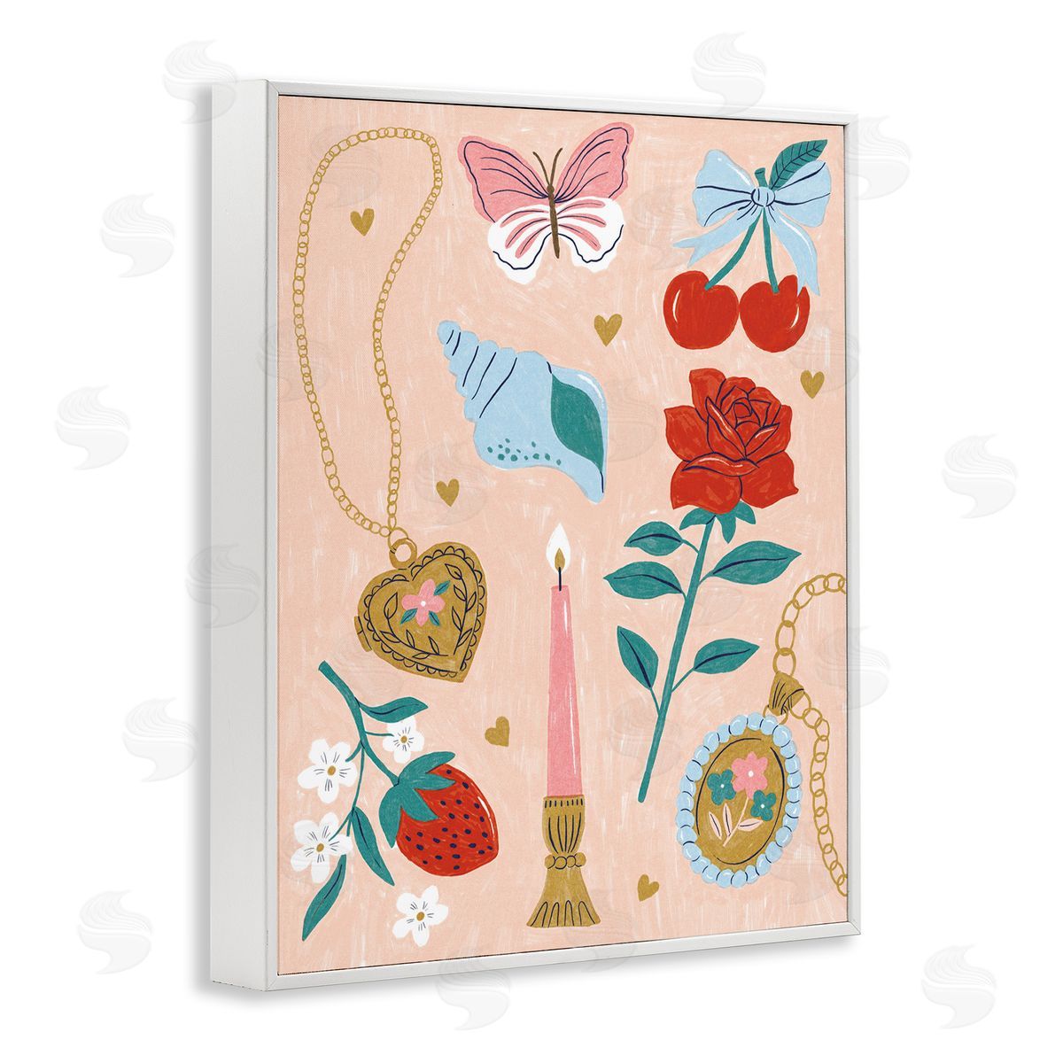 Fun Feminine Embellishments White Frame Print Wall Art, Home Decor by Lisa Barlow