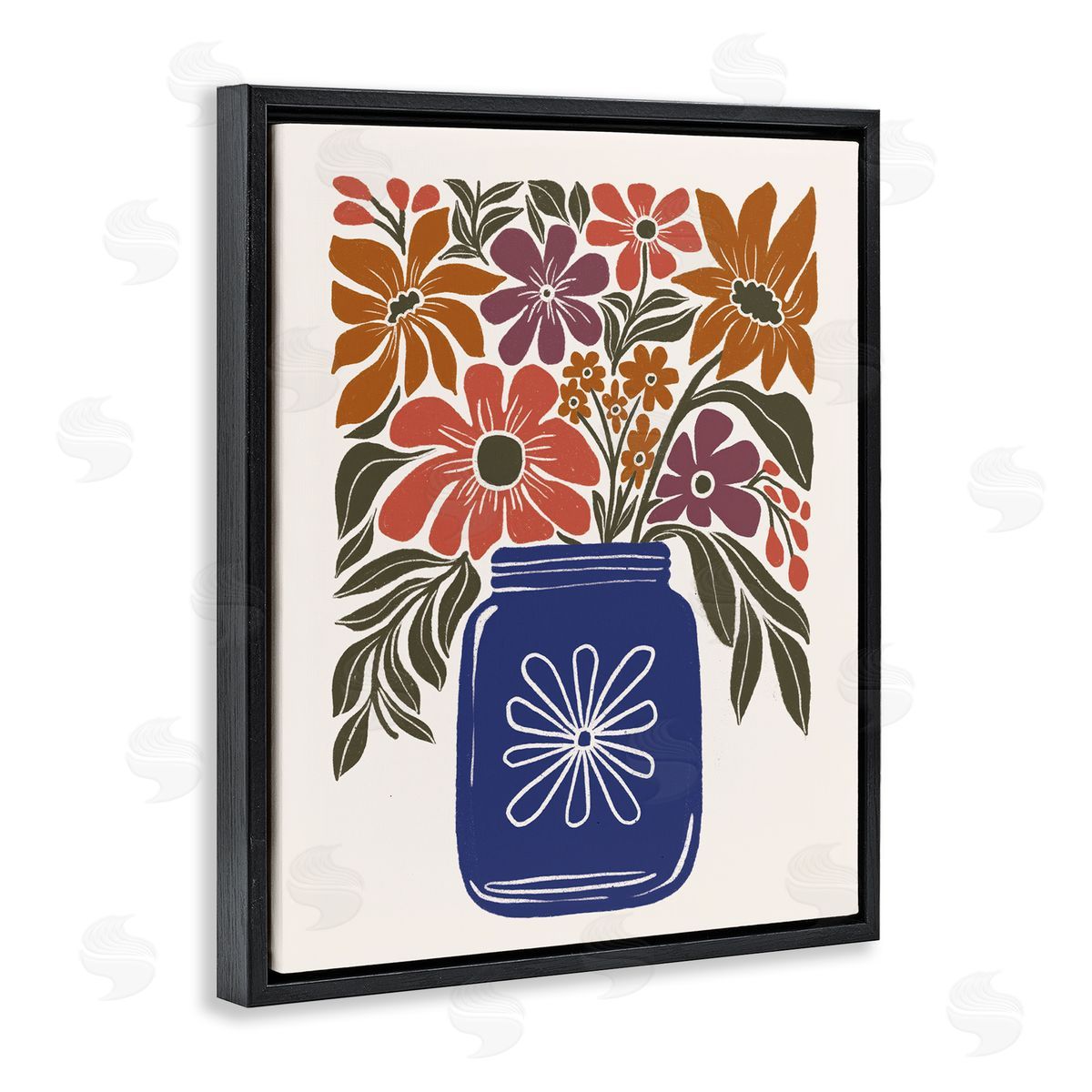 Boho Blossoms Vase Black Floating Frame Canvas Wall Art, Home Decor by Loni Harris