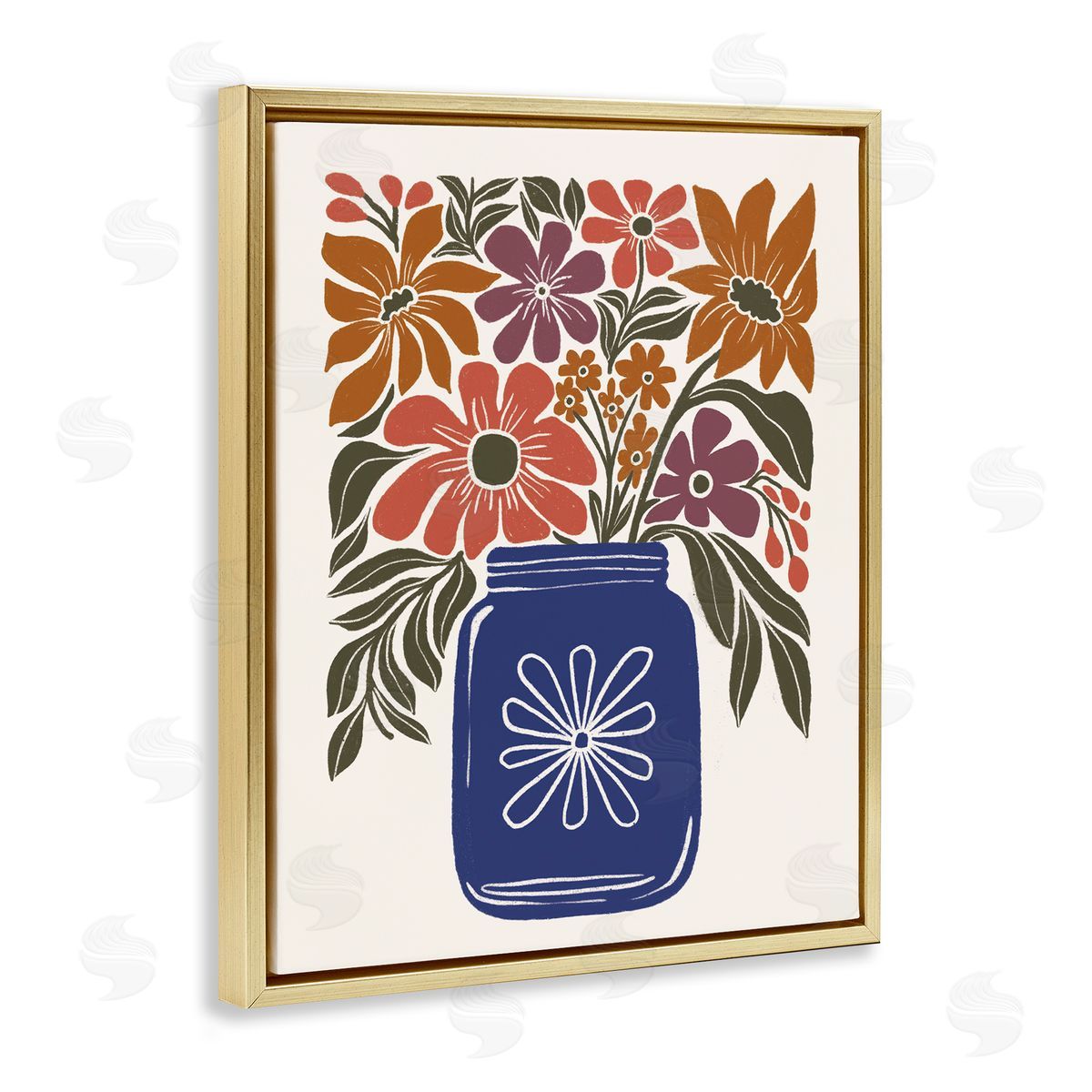 Boho Blossoms Vase Gold Floating Frame Canvas Wall Art, Home Decor by Loni Harris