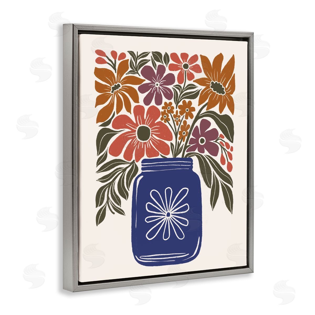 Boho Blossoms Vase Grey Floating Frame Canvas Wall Art, Home Decor by Loni Harris