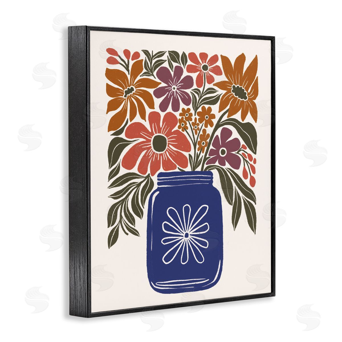 Boho Blossoms Vase Black Frame Print Wall Art, Home Decor by Loni Harris